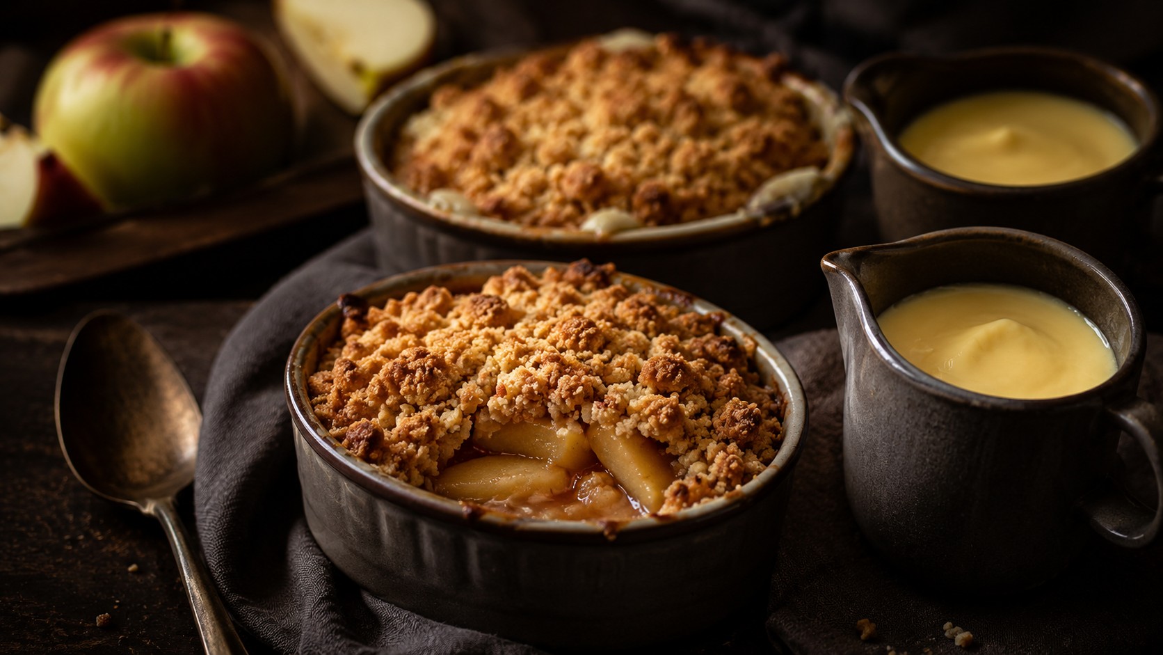 British Apple Crumble Custard Pots